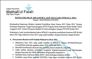 Pengumuman Beasiswa KIP Kuliah IPMAFA 2021